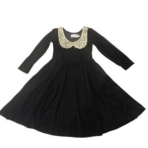 Fiveloaves Twofish Black Velour Velvet Gold Sequin Collar Dress 6